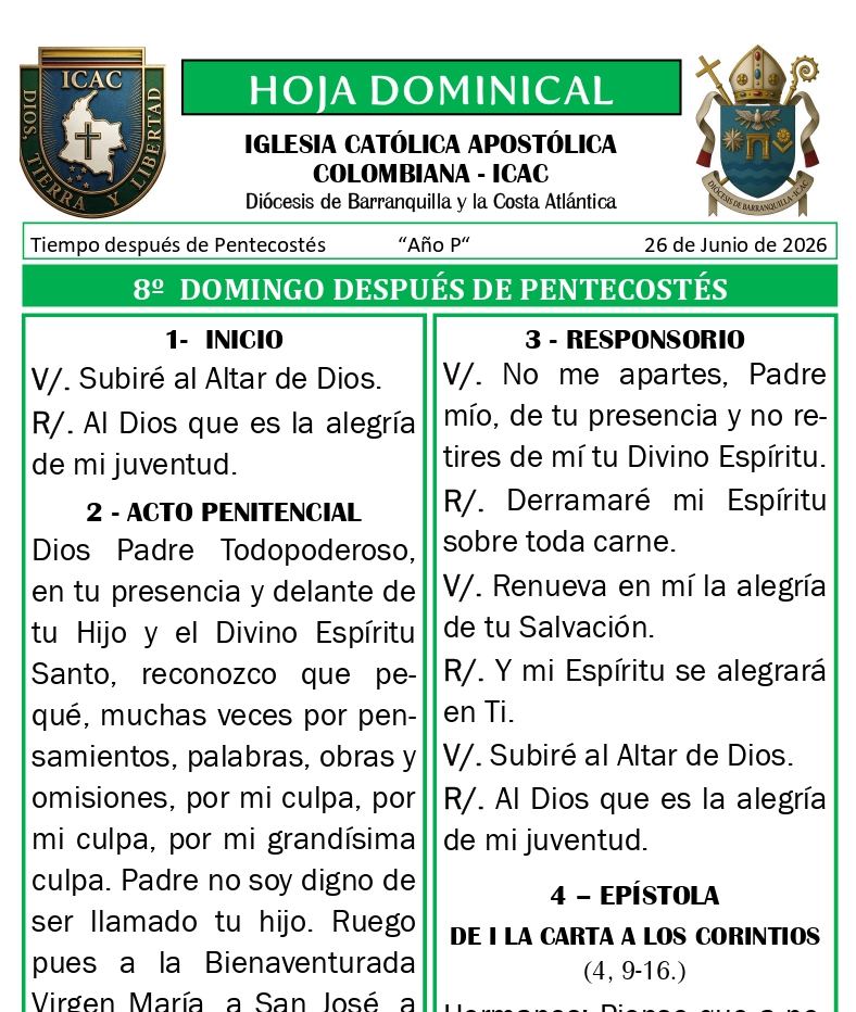 Portada Hoja Dominical — 9° Domingo después de Pentecostés - Año P