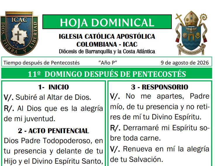 Portada Hoja Dominical — 11° Domingo después de Pentecostés - Año P