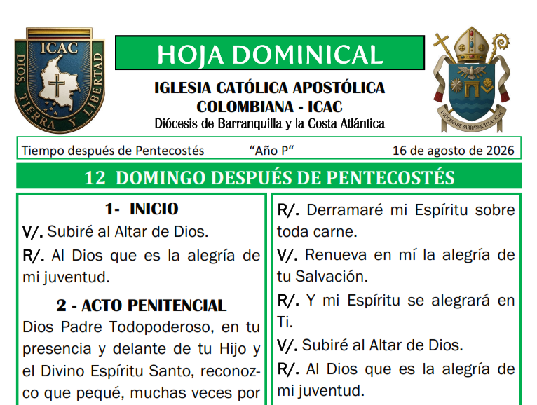 Portada Hoja Dominical — 12° Domingo después de Pentecostés - Año P